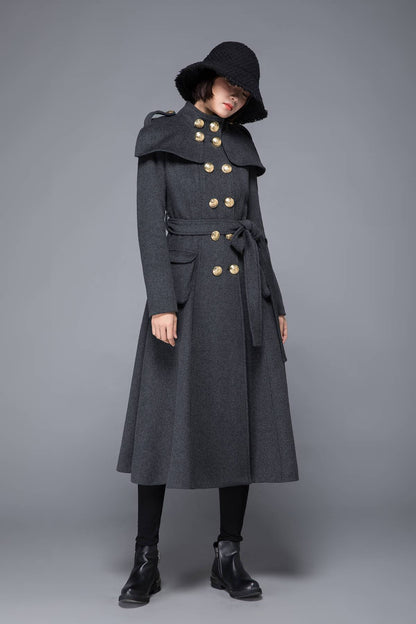 Gray coat, womens coat, wool coat, winter coat, long coat, gray wool coat, womens wool coat, double breasted coat, coat with pockets C1220