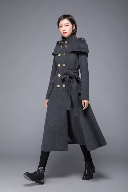 Gray coat, womens coat, wool coat, winter coat, long coat, gray wool coat, womens wool coat, double breasted coat, coat with pockets C1220