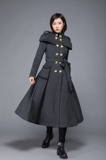 Gray coat, womens coat, wool coat, winter coat, long coat, gray wool coat, womens wool coat, double breasted coat, coat with pockets C1220