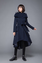 Load image into Gallery viewer, long trench coat, wool coat, midi coat, womens coat, winter coat, Asymmetrical coat, swing coat, long wool coat, vintage long coat c1221
