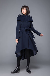 long trench coat, wool coat, midi coat, womens coat, winter coat, Asymmetrical coat, swing coat, long wool coat, vintage long coat c1221