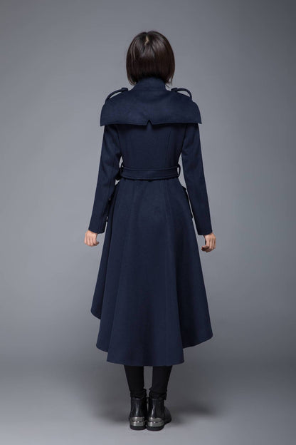 long trench coat, wool coat, midi coat, womens coat, winter coat, Asymmetrical coat, swing coat, long wool coat, vintage long coat c1221