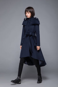 long trench coat, wool coat, midi coat, womens coat, winter coat, Asymmetrical coat, swing coat, long wool coat, vintage long coat c1221