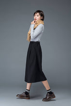 Load image into Gallery viewer, black skirt, wool skirt, womens skirts, midi skirt, pleated skirt, pocket skirt, winter skirt, warm skirt, work skirt, skirt C1181
