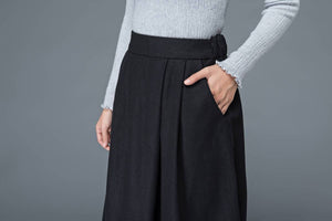 black skirt, wool skirt, womens skirts, midi skirt, pleated skirt, pocket skirt, winter skirt, warm skirt, work skirt, skirt C1181
