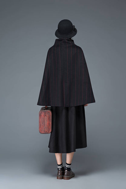 wool poncho black cloak maxi capecoat C1184