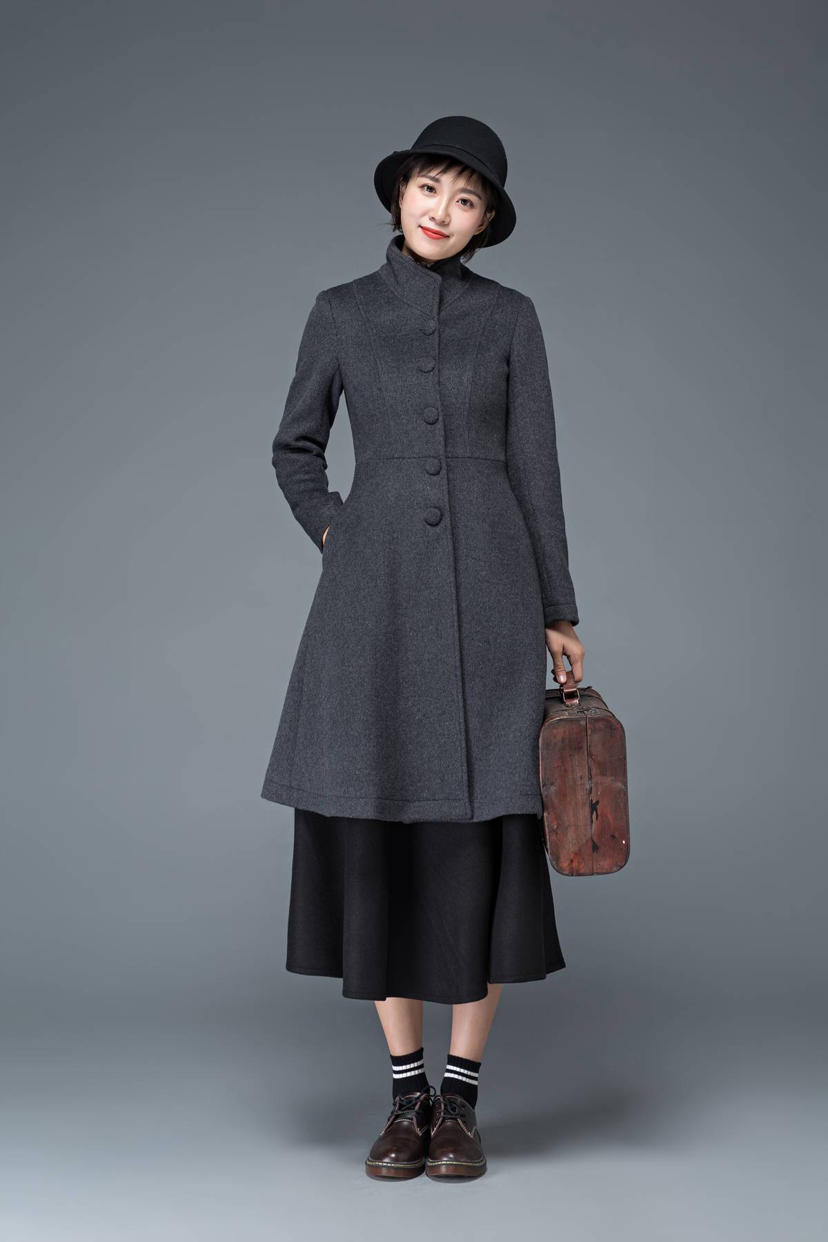 gray coat, wool coat, winter coat, womens jacket, dress coat, grey wool jacket, midi coat, stylish coat, modern coat, ladies coats C1185