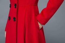 Load image into Gallery viewer, princess coat, red wool coat, dress coat, long warm coat, designer coat, fit and flare coat, double breasted coat, swing coat, custom C1199
