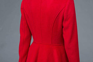 princess coat, red wool coat, dress coat, long warm coat, designer coat, fit and flare coat, double breasted coat, swing coat, custom C1199