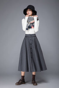 wool skirt, gray skirt, womens skirt, wool pleated skirt, wool wrap skirt, winter skirt, gray wool skirt, pockets skirt, long skirt  c1223