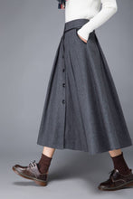 Load image into Gallery viewer, wool skirt, gray skirt, womens skirt, wool pleated skirt, wool wrap skirt, winter skirt, gray wool skirt, pockets skirt, long skirt  c1223
