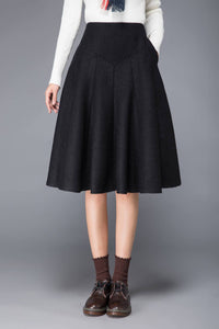 skirt with pockets, warm winter skirt, black wool skirt, midi skirt, pleated wool skirt, ladies skirt, winter skirt, womens skirt, c1225