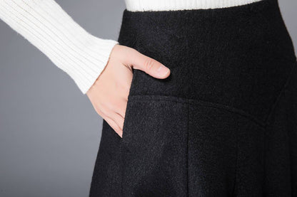 skirt with pockets, warm winter skirt, black wool skirt, midi skirt, pleated wool skirt, ladies skirt, winter skirt, womens skirt, c1225