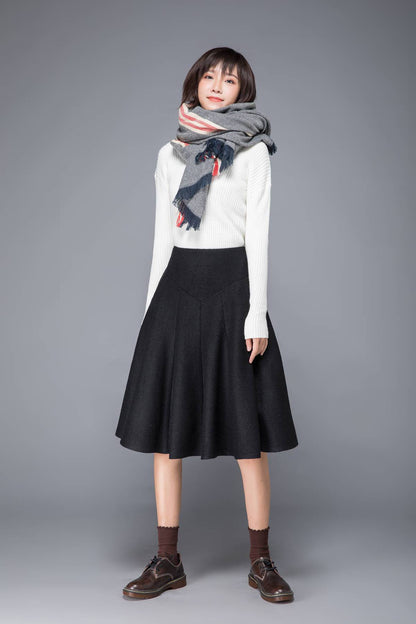 skirt with pockets, warm winter skirt, black wool skirt, midi skirt, pleated wool skirt, ladies skirt, winter skirt, womens skirt, c1225