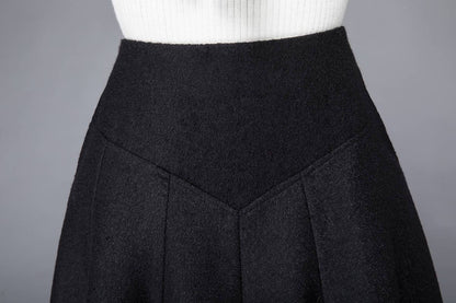 skirt with pockets, warm winter skirt, black wool skirt, midi skirt, pleated wool skirt, ladies skirt, winter skirt, womens skirt, c1225