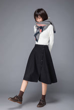 Load image into Gallery viewer, winter skirt, wool skirt, midi skirt, skirt with pockets, black skirt, swing skirt, button skirt, womens skirt, handmade skirt, skirt c1226
