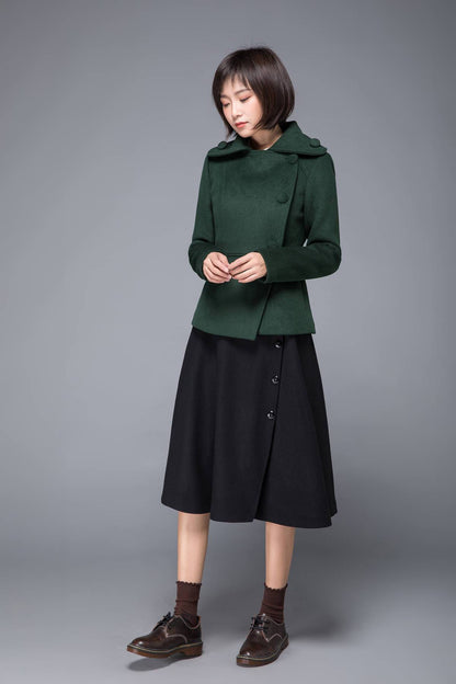 winter coat, mini coat, green coat, wool coat, women coat, asymmetric coat, coat with pockets, warm coat, vintage wool coat, coat C1227