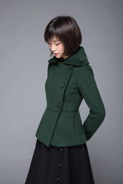 winter coat, mini coat, green coat, wool coat, women coat, asymmetric coat, coat with pockets, warm coat, vintage wool coat, coat C1227