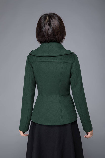 winter coat, mini coat, green coat, wool coat, women coat, asymmetric coat, coat with pockets, warm coat, vintage wool coat, coat C1227