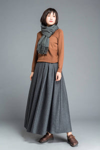 Gray skirt, winter skirt, long skirt, pleated skirt, womens skirts, wool skirt, flare skirt, swing skirt, skirt with pockets C1205