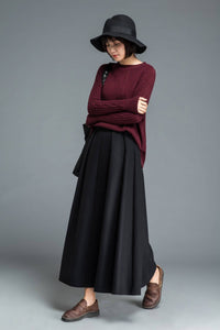 black wool skirt, winter warm skirt, womens skirts, long pleated skirt, elegant skirt, flare skirt, maxi skirt, classic skirt, custom C1208