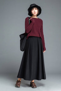black wool skirt, winter warm skirt, womens skirts, long pleated skirt, elegant skirt, flare skirt, maxi skirt, classic skirt, custom C1208