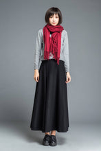 Load image into Gallery viewer, black wool skirt, winter warm skirt, womens skirts, long pleated skirt, elegant skirt, flare skirt, maxi skirt, classic skirt, custom C1209
