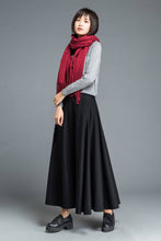 Load image into Gallery viewer, black wool skirt, winter warm skirt, womens skirts, long pleated skirt, elegant skirt, flare skirt, maxi skirt, classic skirt, custom C1209
