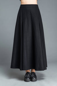 black wool skirt, winter warm skirt, womens skirts, long pleated skirt, elegant skirt, flare skirt, maxi skirt, classic skirt, custom C1209