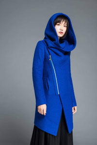 Womens coat, wool coat, blue coat, winter coat, asymmetrical coat, hoo –  Ylistyle