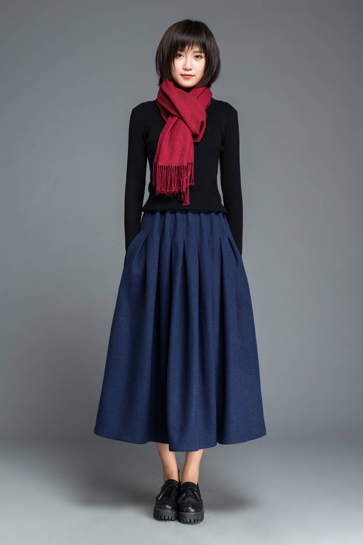 Blue wool pleated clearance skirt