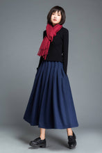 Load image into Gallery viewer, Blue wool skirt, long skirt, wool skirt, winter skirt, womens skirt, blue skirt, pleated skirt, skirt with pockets, long wool skirt C1213
