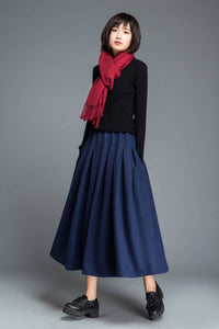 Blue wool skirt, long skirt, wool skirt, winter skirt, womens skirt, blue skirt, pleated skirt, skirt with pockets, long wool skirt C1213