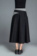 Load image into Gallery viewer, Black wool skirt, winter skirt, A line skirt, patchwork skirt, woman skirt, warm winter skirt, midi skirt, womens skirt, custom skirt C1215
