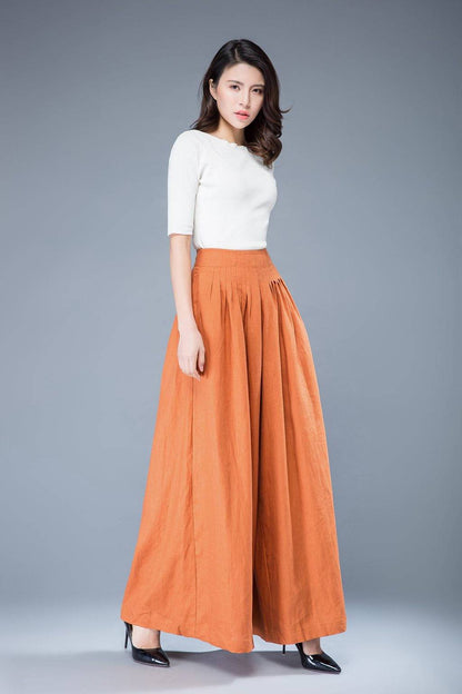 Wide leg spring linen pants for women C1042