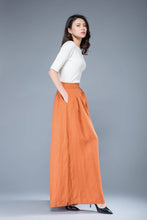 Load image into Gallery viewer, Wide leg linen pants, linen pants, womens pants, orange linen pants, pockets pants, long linen pants, pleated linen pants C1042
