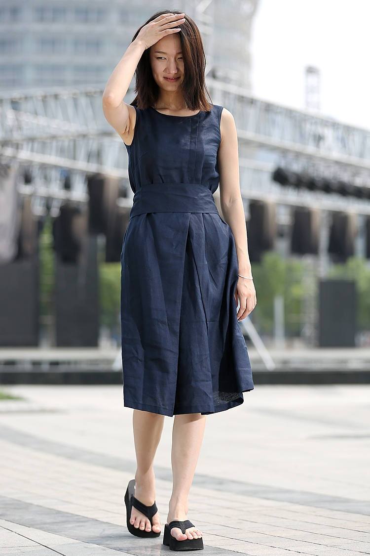 sleeveless linen tunic dress C263