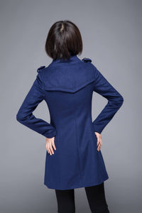 warm winter coat, blue coat, wool coat, womens jackets, midi jacket, coat, jackets, winter coat, fitted coat, pockets coat, C1216