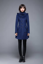Load image into Gallery viewer, warm winter coat, blue coat, wool coat, womens jackets, midi jacket, coat, jackets, winter coat, fitted coat, pockets coat, C1216
