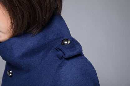 warm winter coat, blue coat, wool coat, womens jackets, midi jacket, coat, jackets, winter coat, fitted coat, pockets coat, C1216