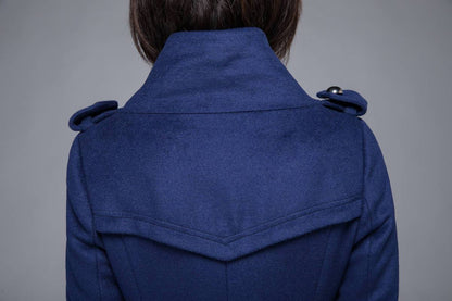 warm winter coat, blue coat, wool coat, womens jackets, midi jacket, coat, jackets, winter coat, fitted coat, pockets coat, C1216