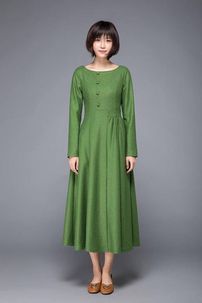 Long green dress, Warm dress, Wool winter dress, Elegant dress, Women dress, Tailored dress, Maxi dress, spring dress, Classic dress,  C1230