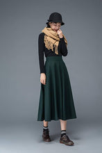 Load image into Gallery viewer, green wool skirt, long wool skirt, winter skirt, womens skirt, wool skirt, pocket skirt, warm skirt, winter warm skirt, green skirt C1197
