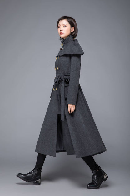 Gray coat, womens coat, wool coat, winter coat, long coat, gray wool coat, womens wool coat, double breasted coat, coat with pockets C1220