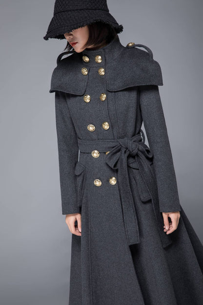 Gray coat, womens coat, wool coat, winter coat, long coat, gray wool coat, womens wool coat, double breasted coat, coat with pockets C1220