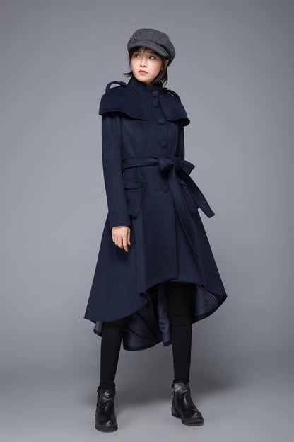 long trench coat, wool coat, midi coat, womens coat, winter coat, Asymmetrical coat, swing coat, long wool coat, vintage long coat c1221
