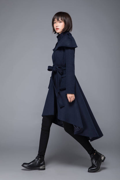 long trench coat, wool coat, midi coat, womens coat, winter coat, Asymmetrical coat, swing coat, long wool coat, vintage long coat c1221