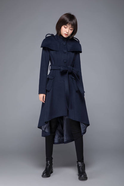 long trench coat, wool coat, midi coat, womens coat, winter coat, Asymmetrical coat, swing coat, long wool coat, vintage long coat c1221