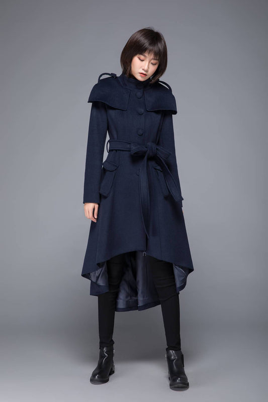 long trench coat, wool coat, midi coat, womens coat, winter coat, Asymmetrical coat, swing coat, long wool coat, vintage long coat c1221