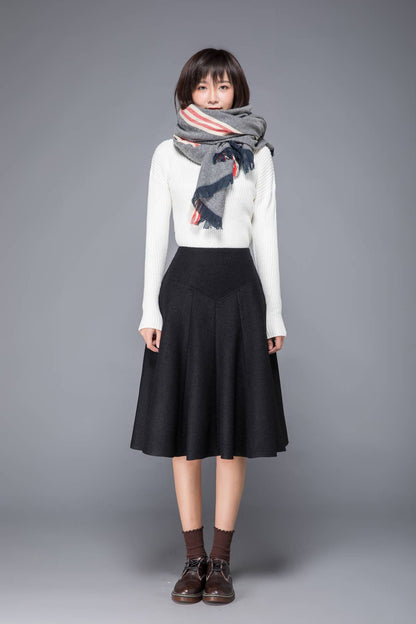 skirt with pockets, warm winter skirt, black wool skirt, midi skirt, pleated wool skirt, ladies skirt, winter skirt, womens skirt, c1225